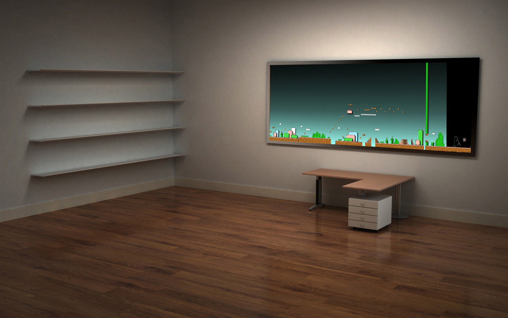 アニメ風の部屋 模様替え感覚でアイコンを整理 架空の３d部屋のデスクトップ壁紙 棚 机 黒板 Naver まとめ