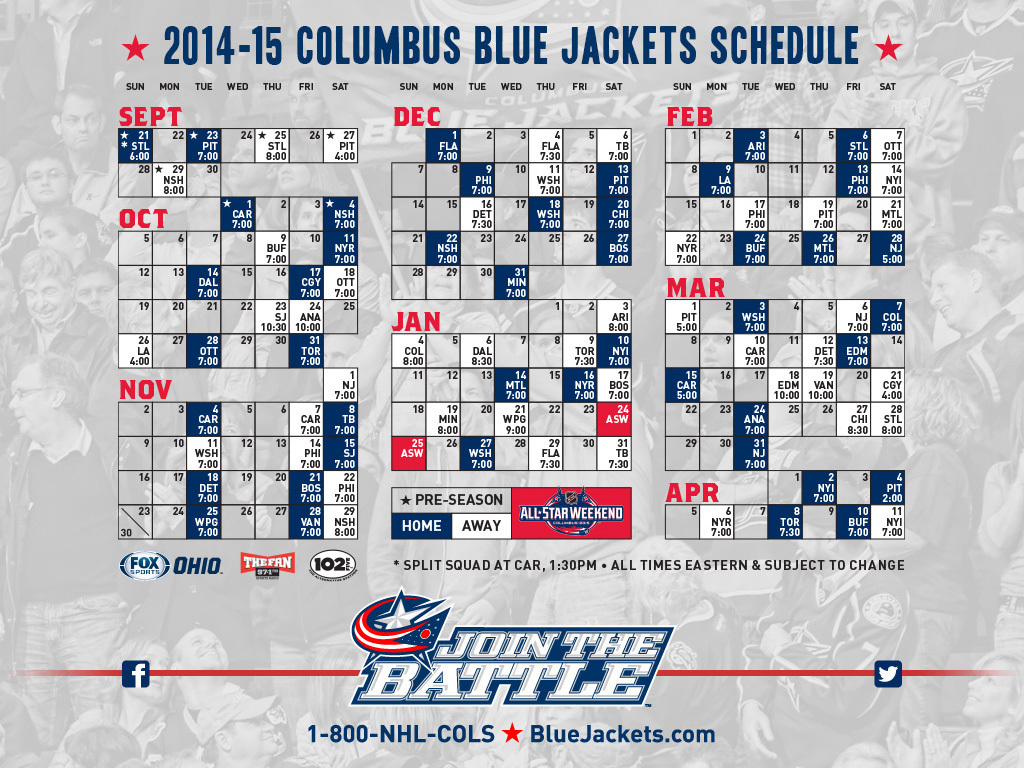 Columbus Blue Jackets Schedule Printable