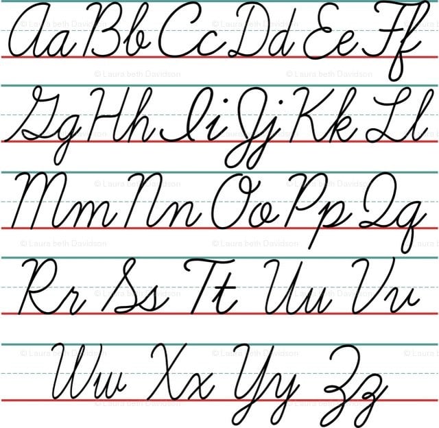 Tattoo handwriting alphabet chart