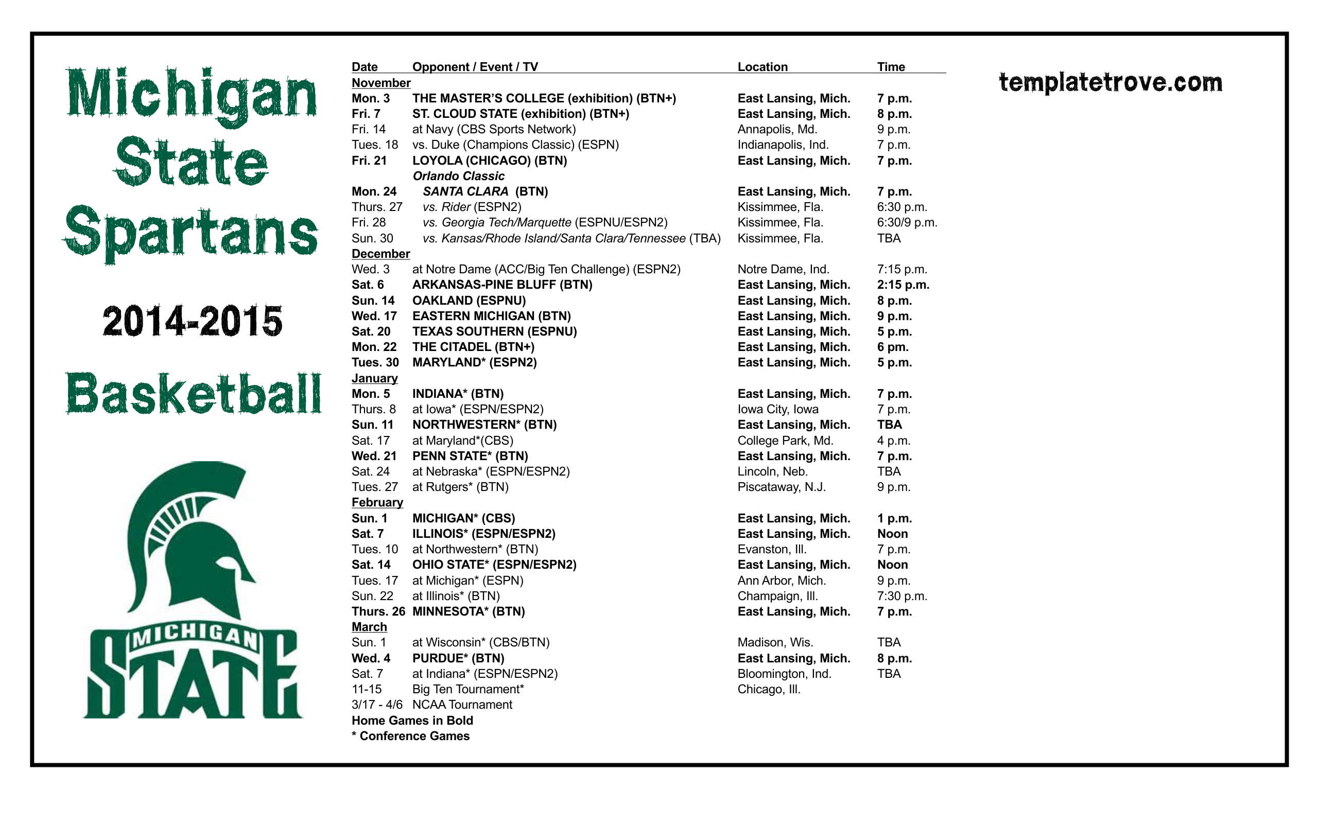Msu Football Schedule Printable