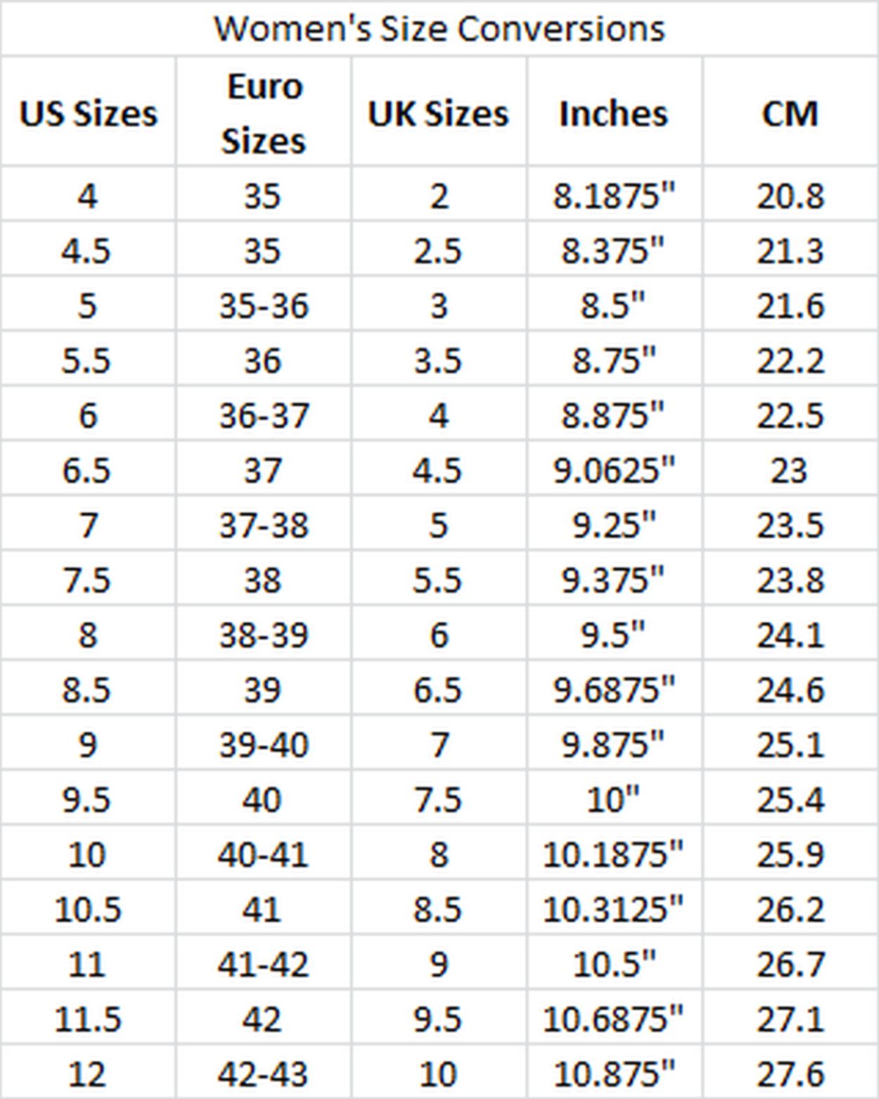 Ebay Shoe Size Conversion Chart My Xxx Hot Girl