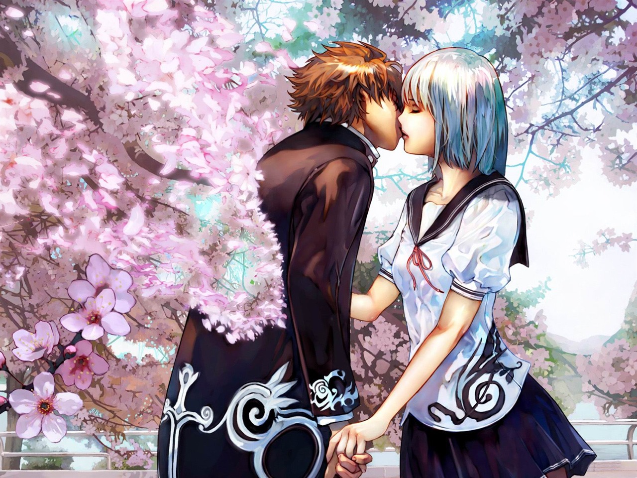 View Wallpaper Anime Romantis Kiss Background - jasmanime