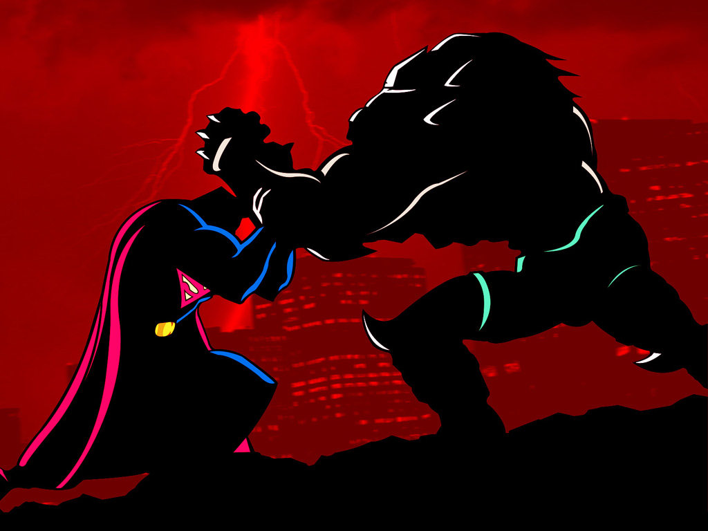 Superman And Doomsday Clash Lovely Effect Of Red Background Against