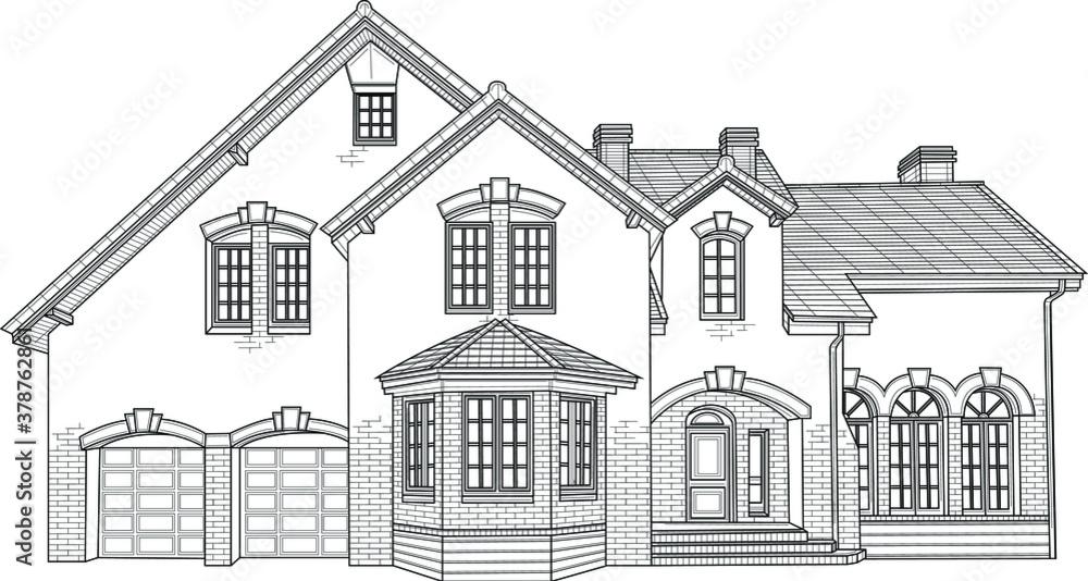 Realistic house sketch template Vector illustration in black and