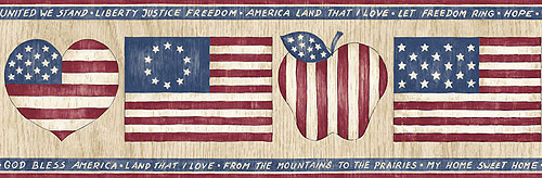 American Flag Wallpaper Border   Country Hearts Decor Wall Border Roll 500x164