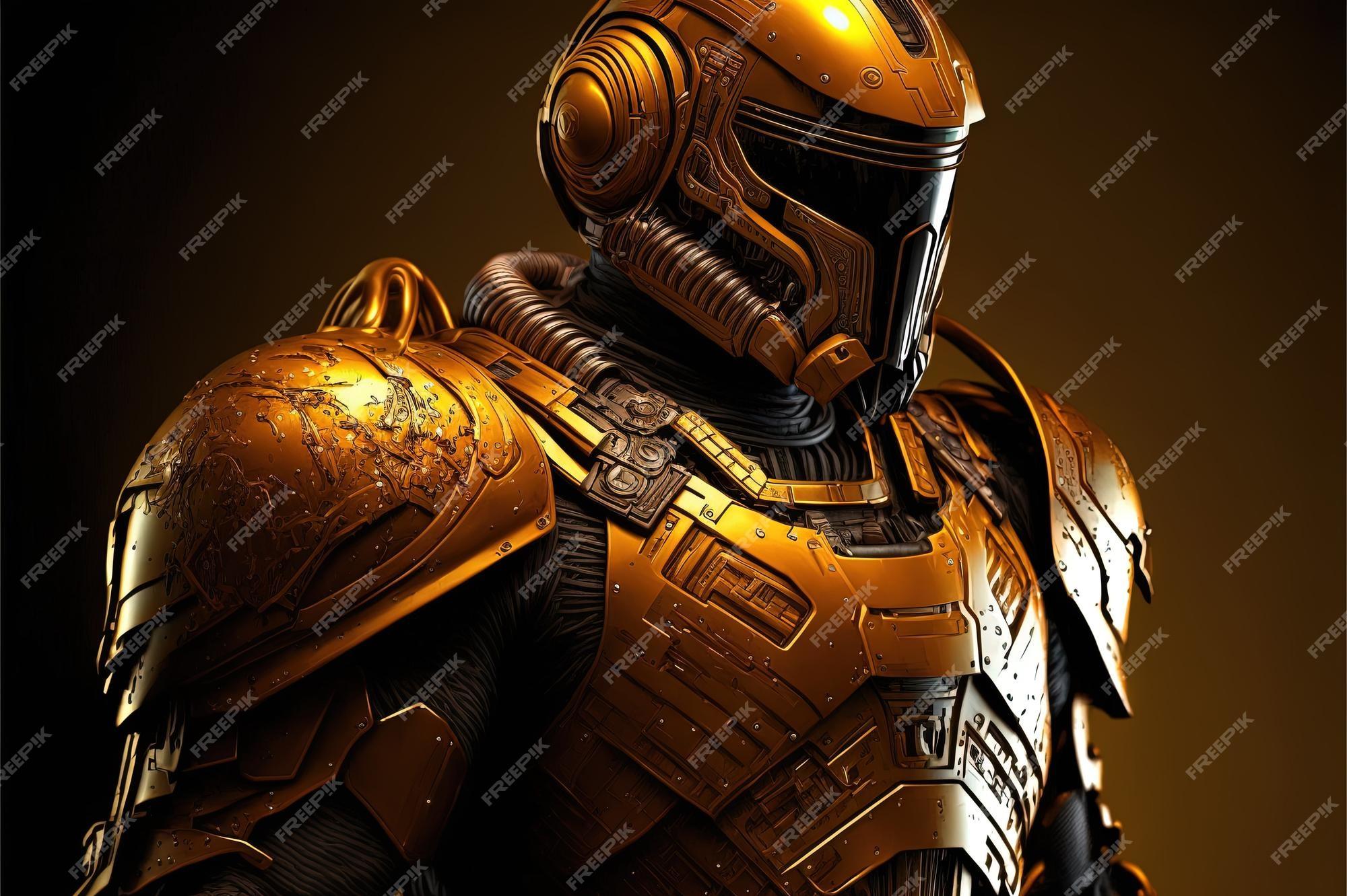Premium Photo Elite Space Soldier In A Golden Helmet And Armor