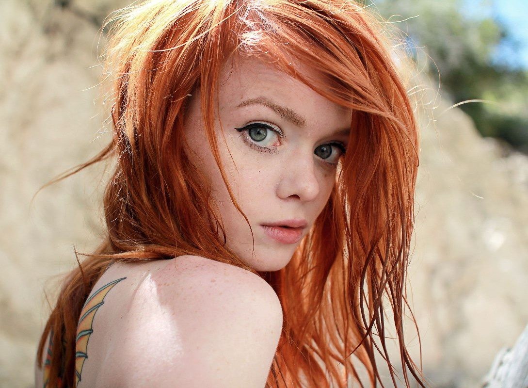 Wallpaper Tattoos Women Redheads Green Eyes Lass Model