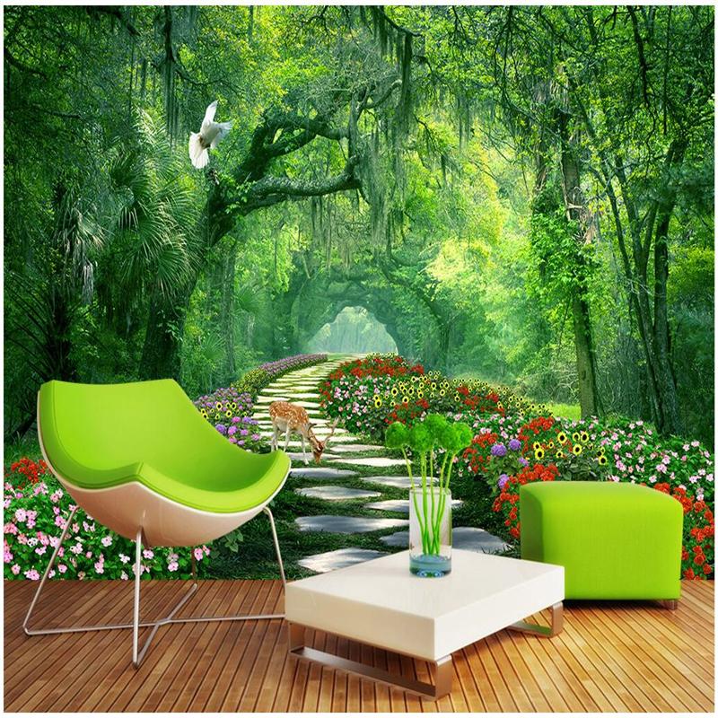 Beibehang Photo Wall Paper Forest Park Flower Green Covering