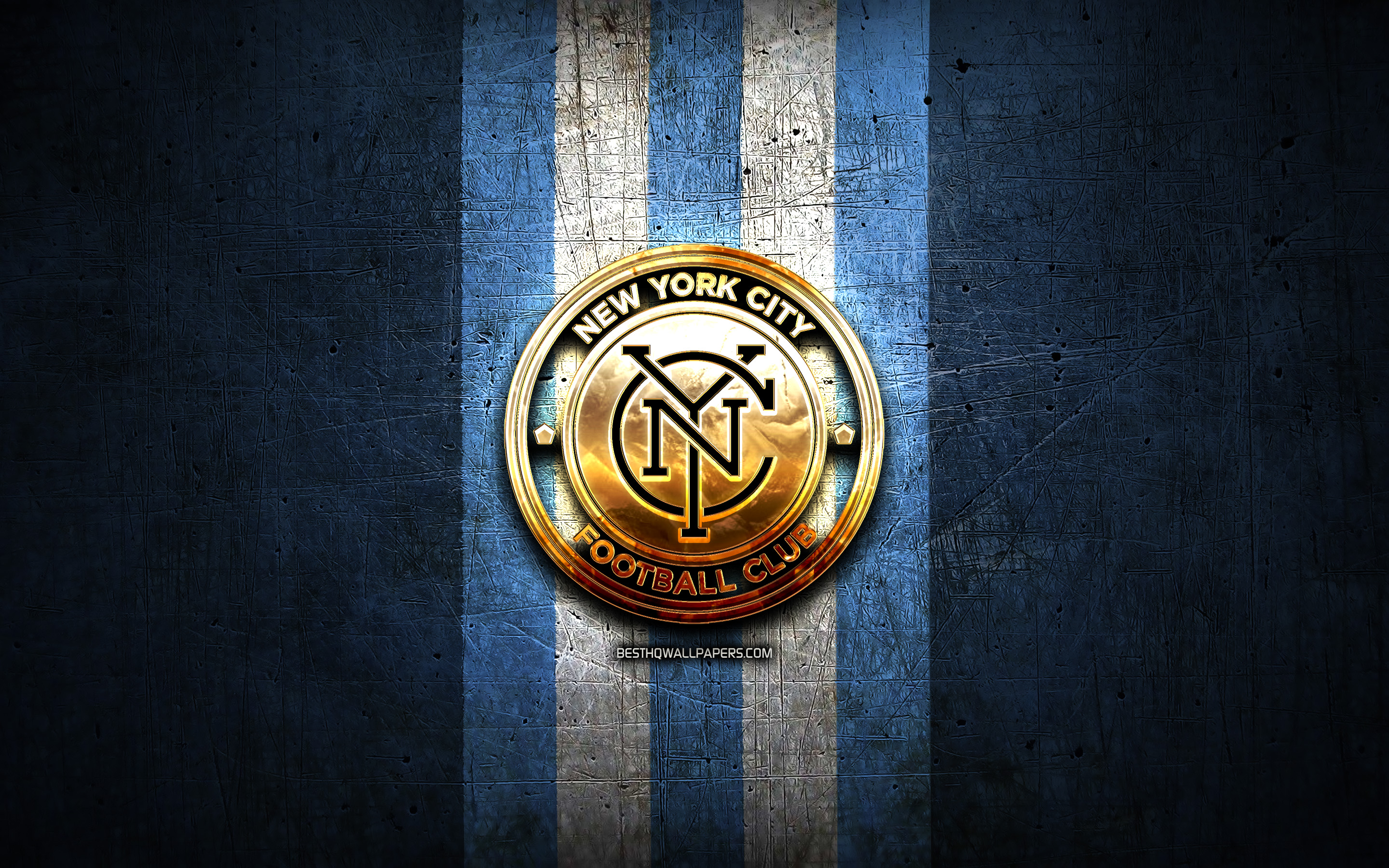 Wallpaper New York City Fc Golden Logo Mls Blue Metal