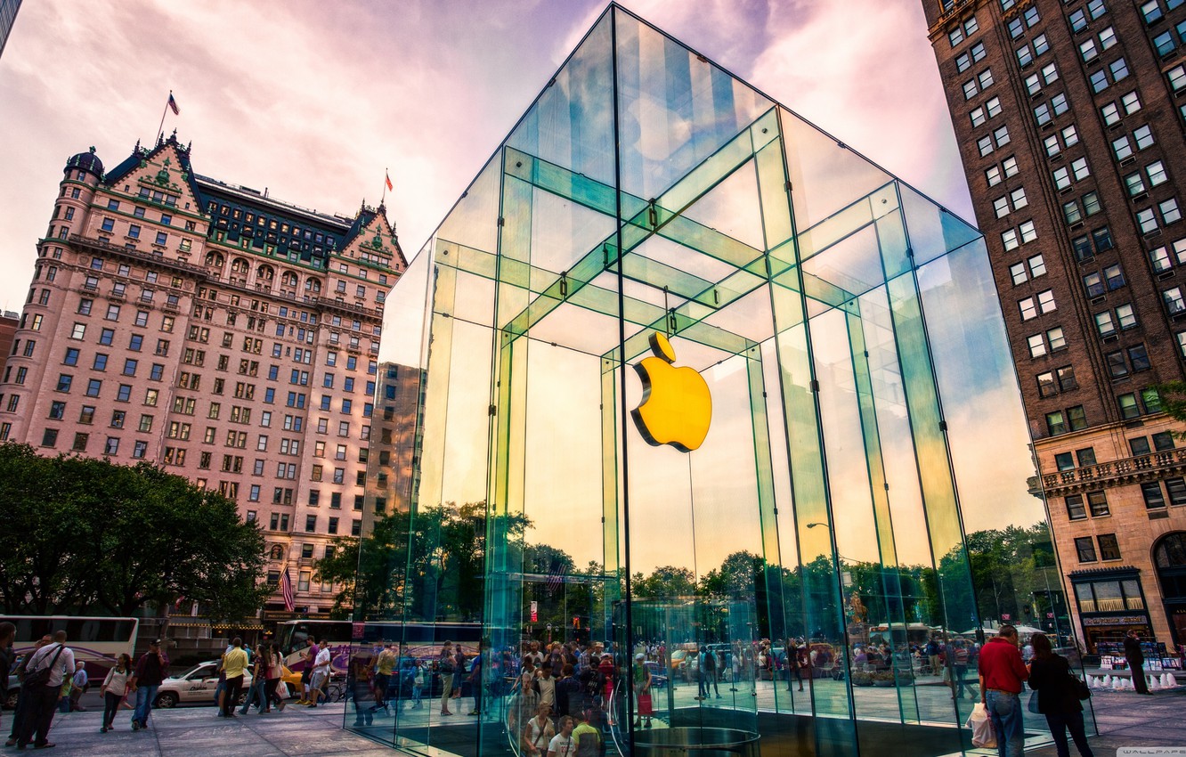 Wallpaper Glass Movement People Apple Logo Skyscrapers Shop