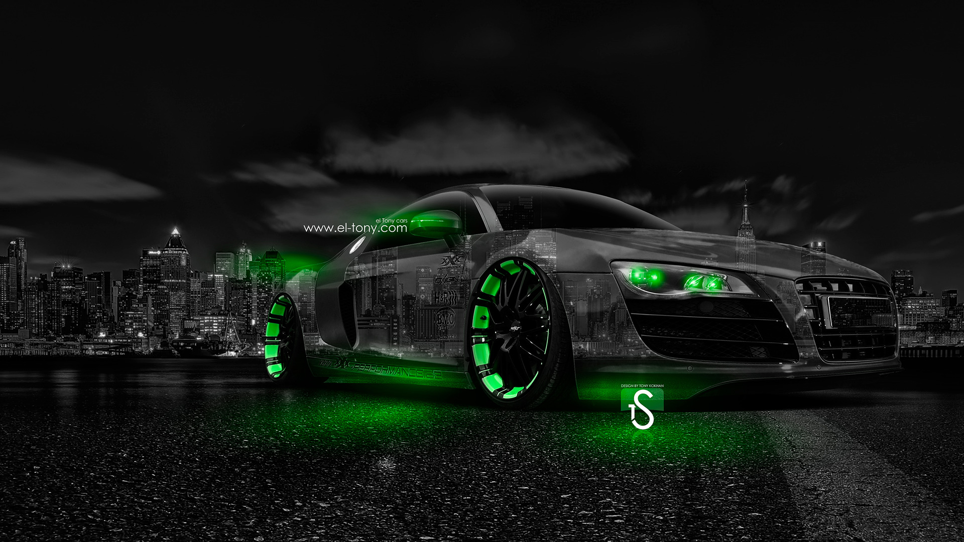 Audi R8 Crystal City Car 2014 Green Neon HD Wallpapers design by Tony