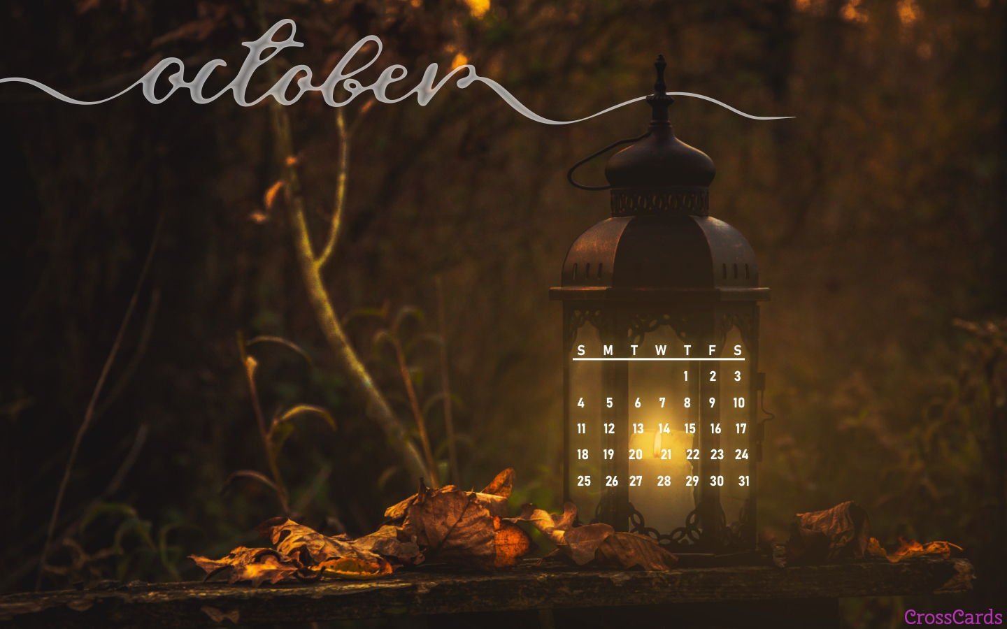 October Light In The Dark Desktop Calendar