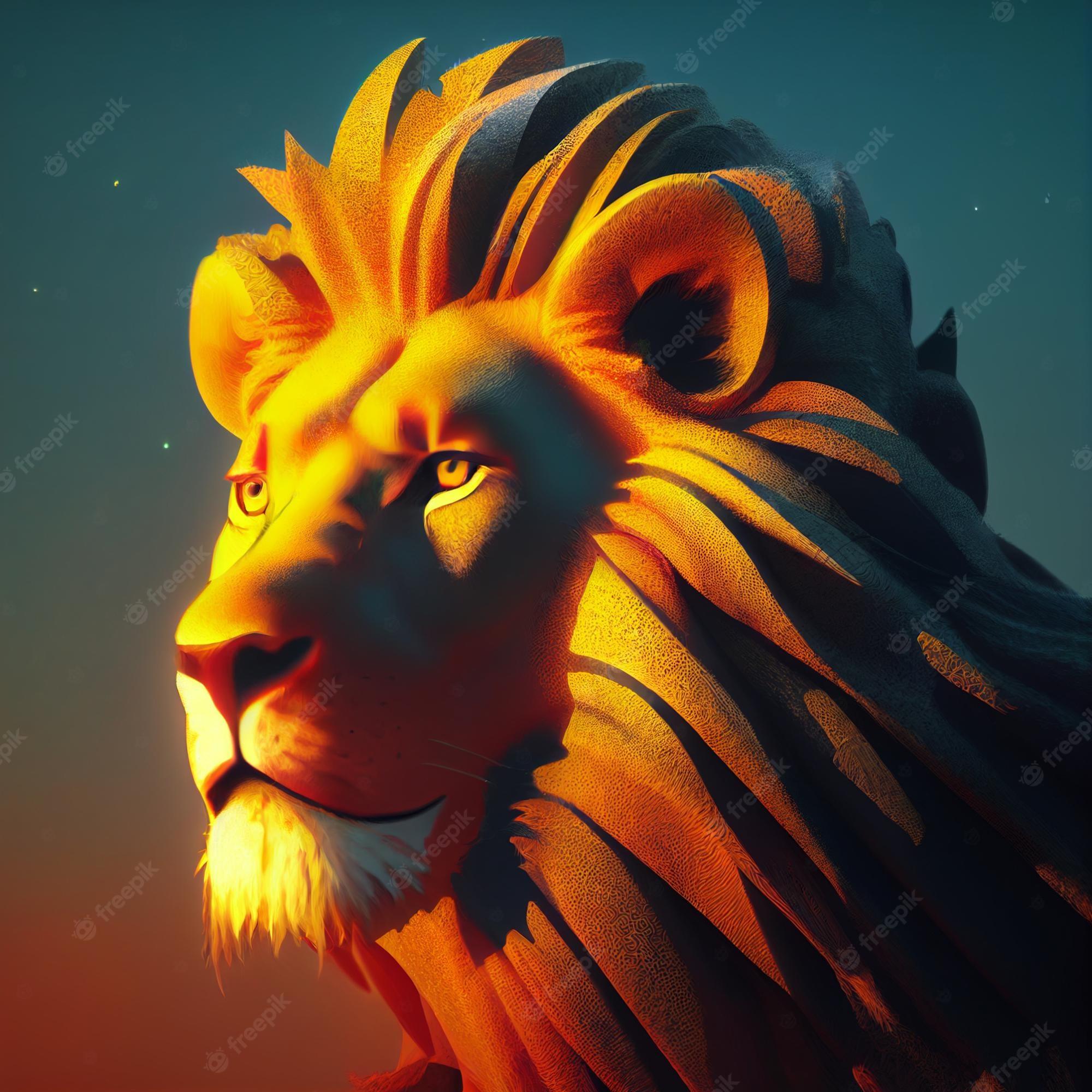 Premium Photo Majestic lion with mane portrait illustration