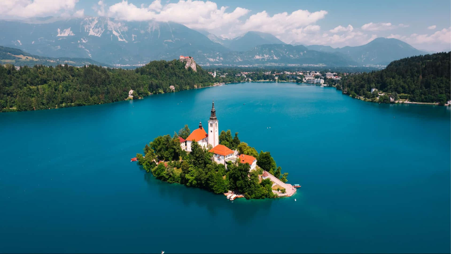Aerial Of Lake Bled Flat Waters Wallpaper