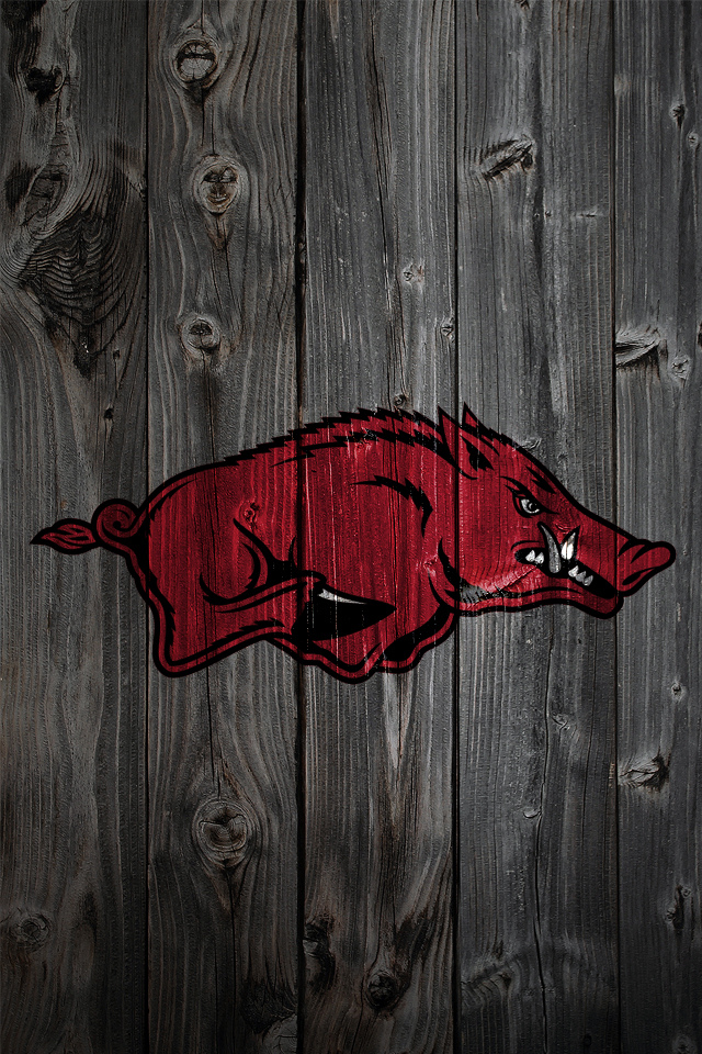 Arkansas Razorbacks Logo On Wood Background iPhone Wallpaper Picture