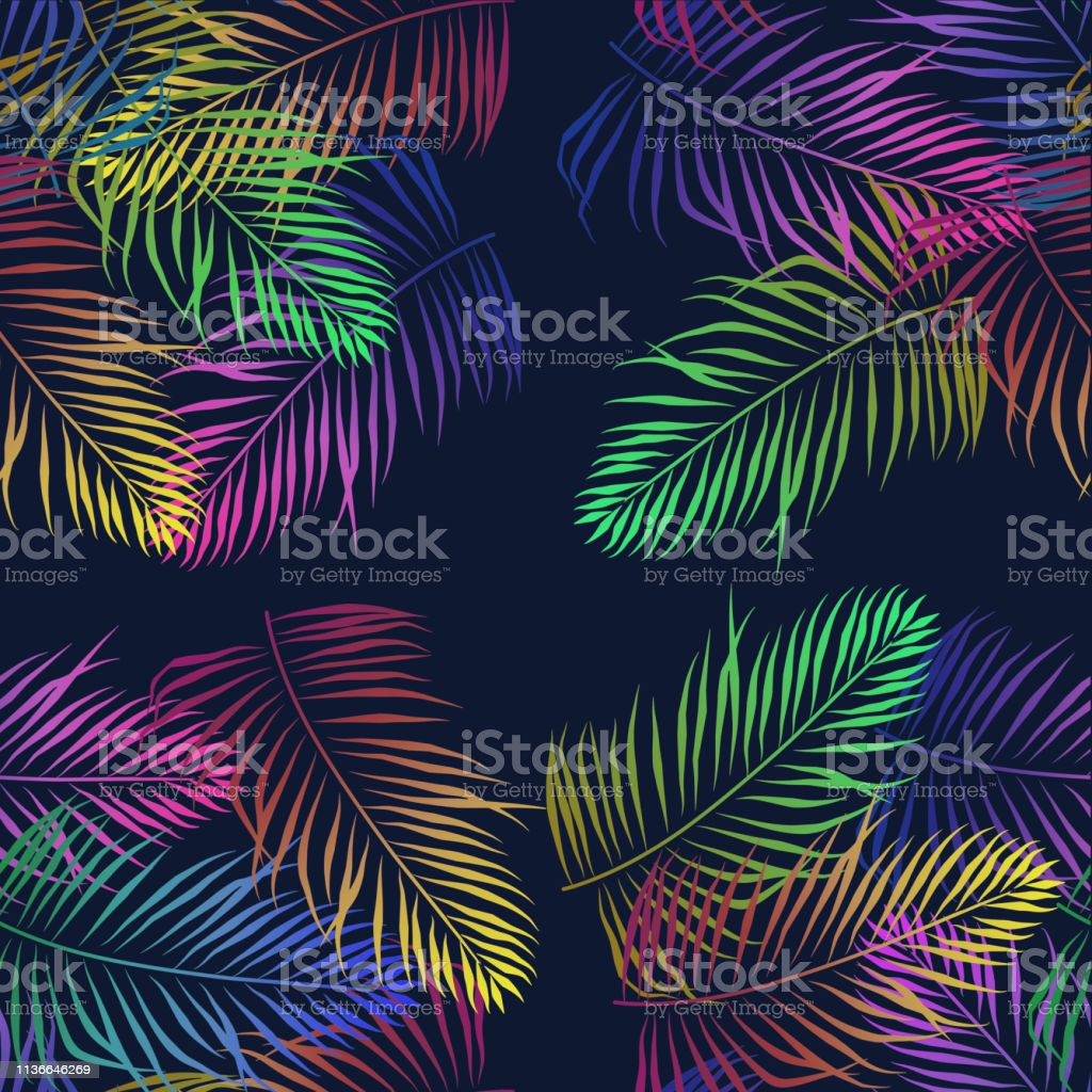 Tropical Sprout Leaves Palmf Neon Flowers Background Patern Bitmap