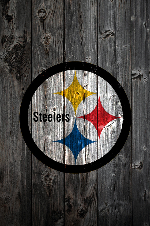 Pittsburgh Steelers Logo on Wood Background Download 640 x 960