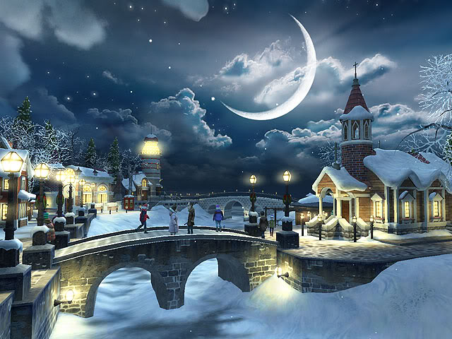 Christmas Winter Snow Landscape Wallpaper Moon Photo