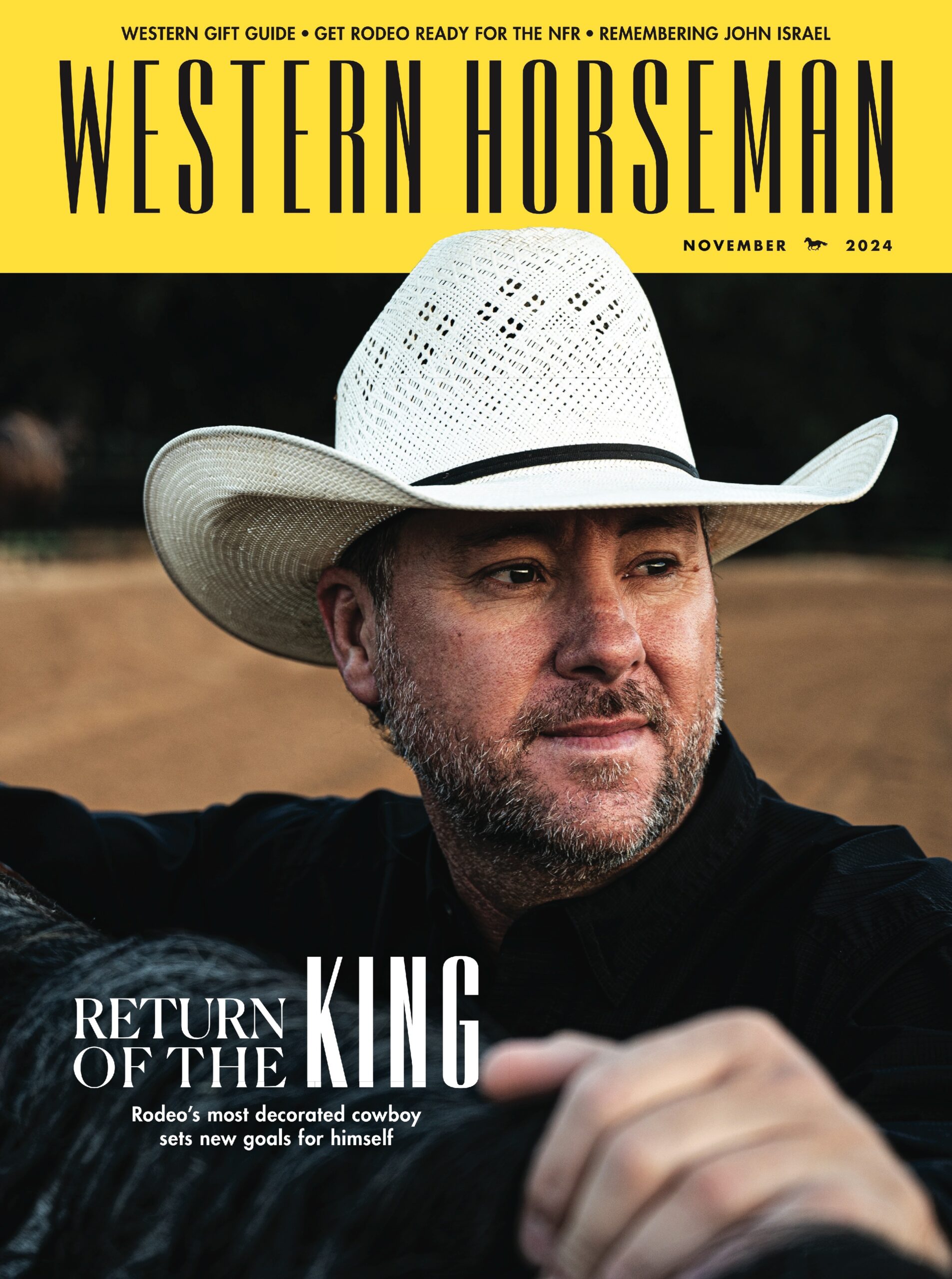 A cowboy wearing a white hat, featured on the cover of Western Horseman magazine