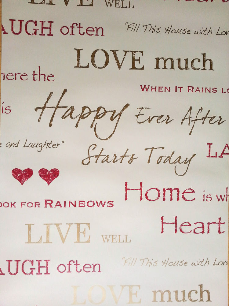 Wow Words Script Love Hearts Red Gold Beige Feature Wallpaper