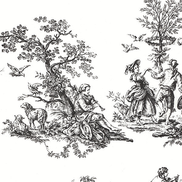 Large Black And White Toile Ch22508 Traditional Wallpaper By