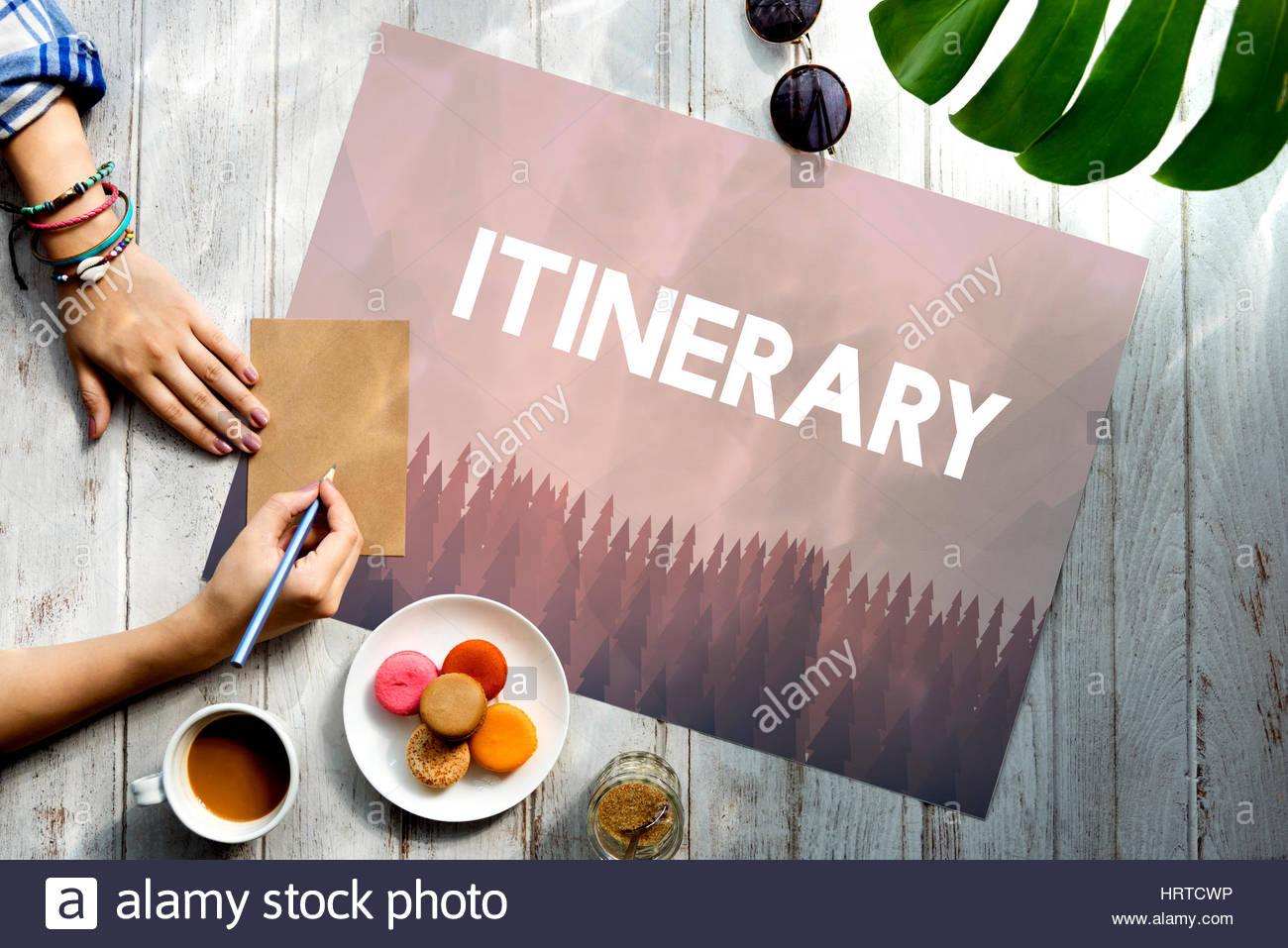 Itinerary Word On Nature Background With Trees Stock Photo