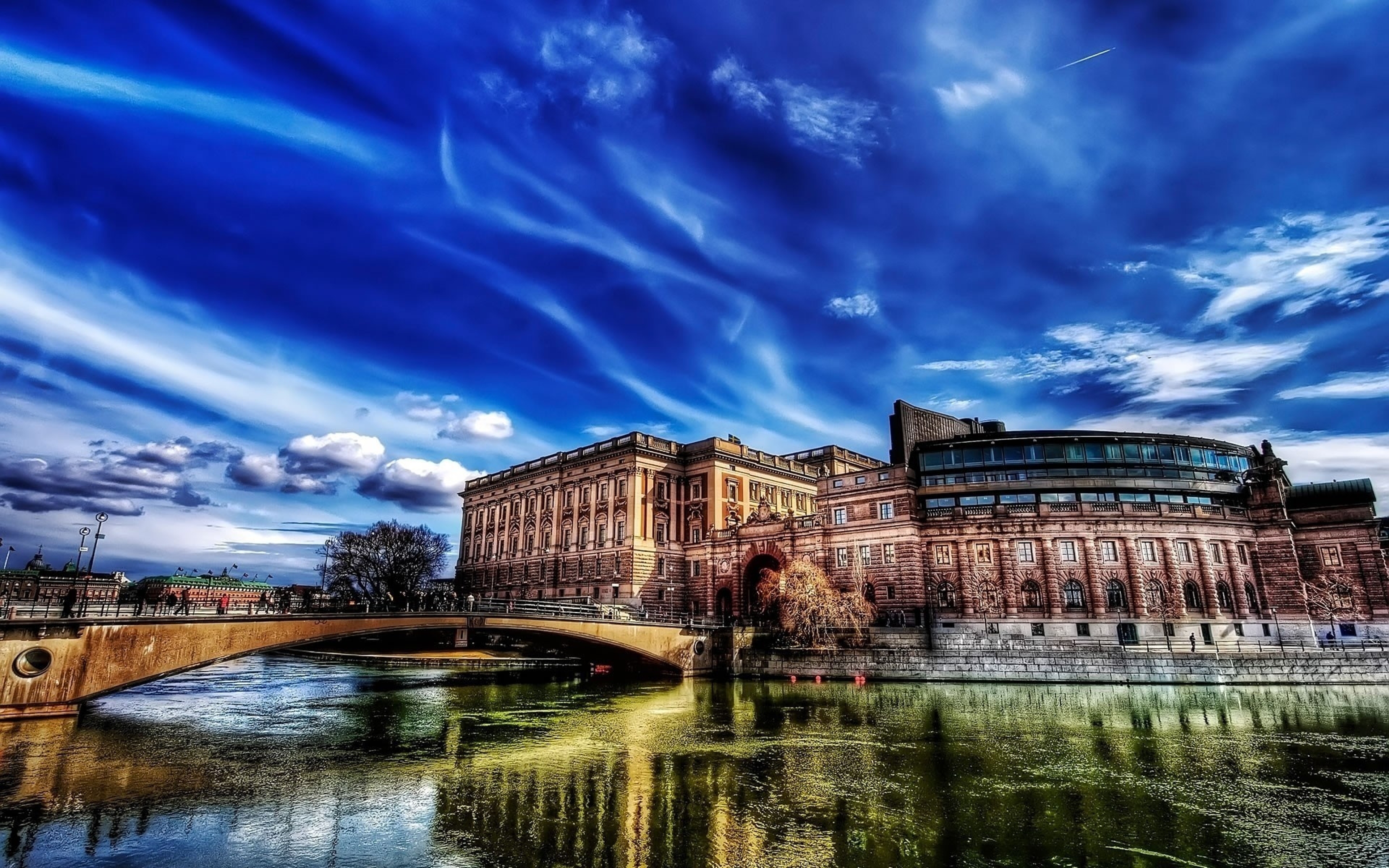 Free download Wallpaper 3840x2400 lock bridge river rock hdr Ultra HD