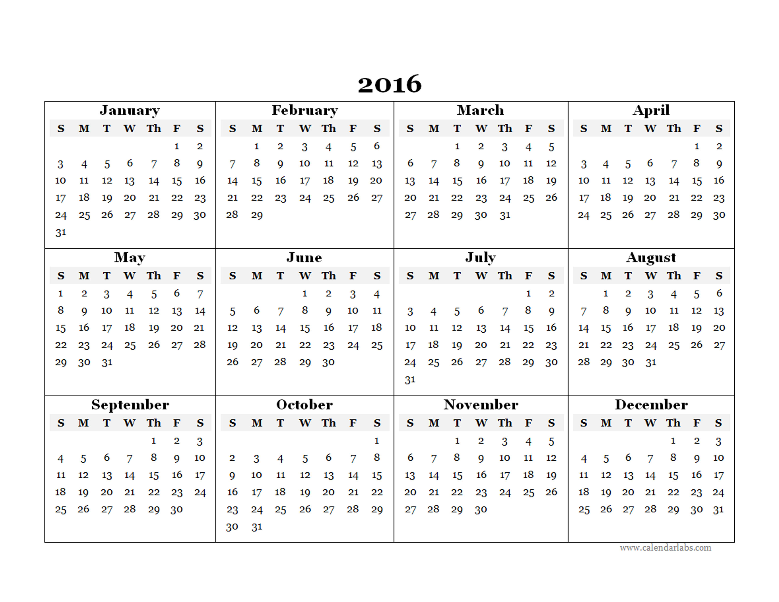Yearly Calendar Template Printable Templates