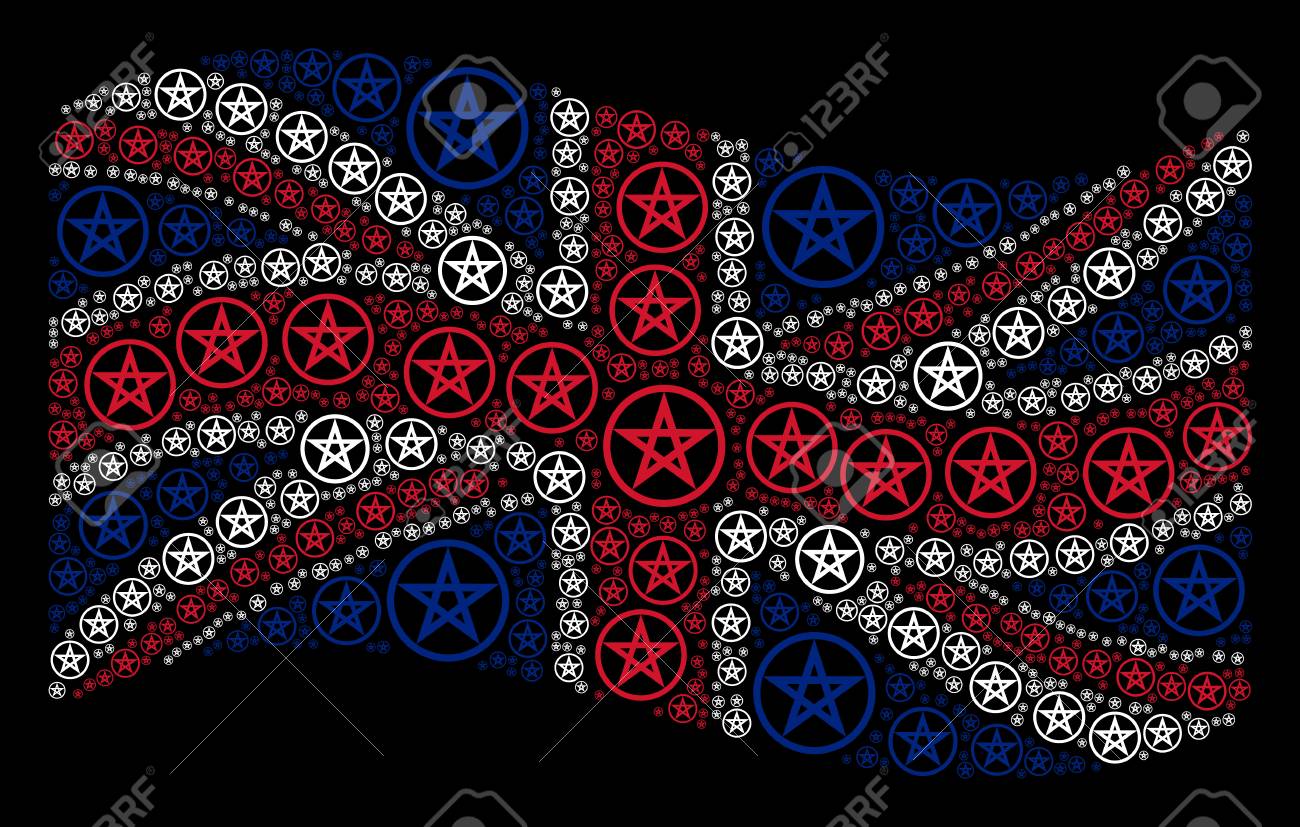 Waving British State Flag On A Black Background Vector Star