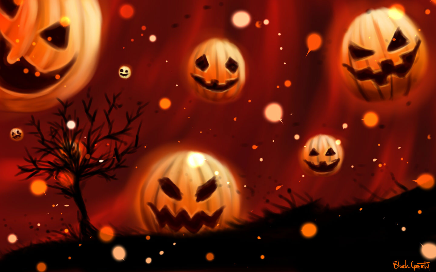 Halloween Pumpkins In Sky Widescreen Wallpaper