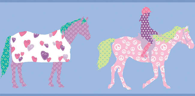Blue Pink Horse Pw4104bd Wallpaper Border Baby Nursery Kids