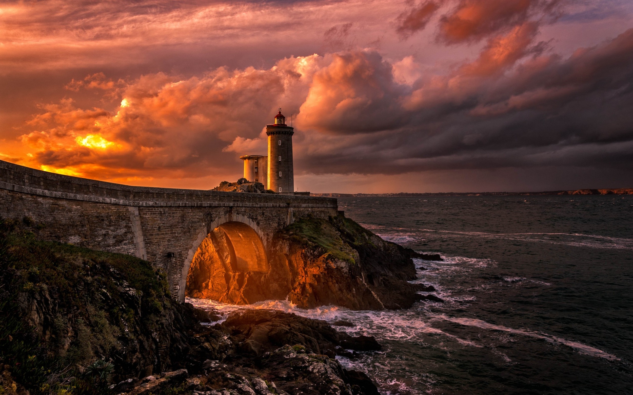 nature Landscape Lighthouse Sunset Clouds Sea Bridge France