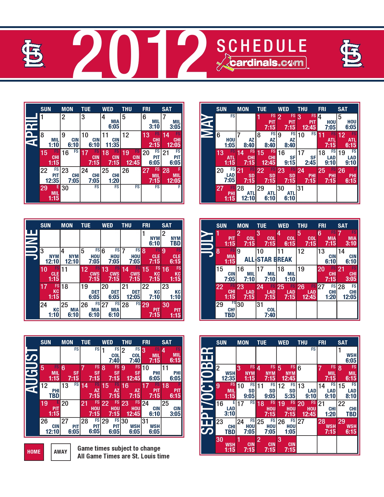 Schedule St Yard Promotional Louis Cardinals