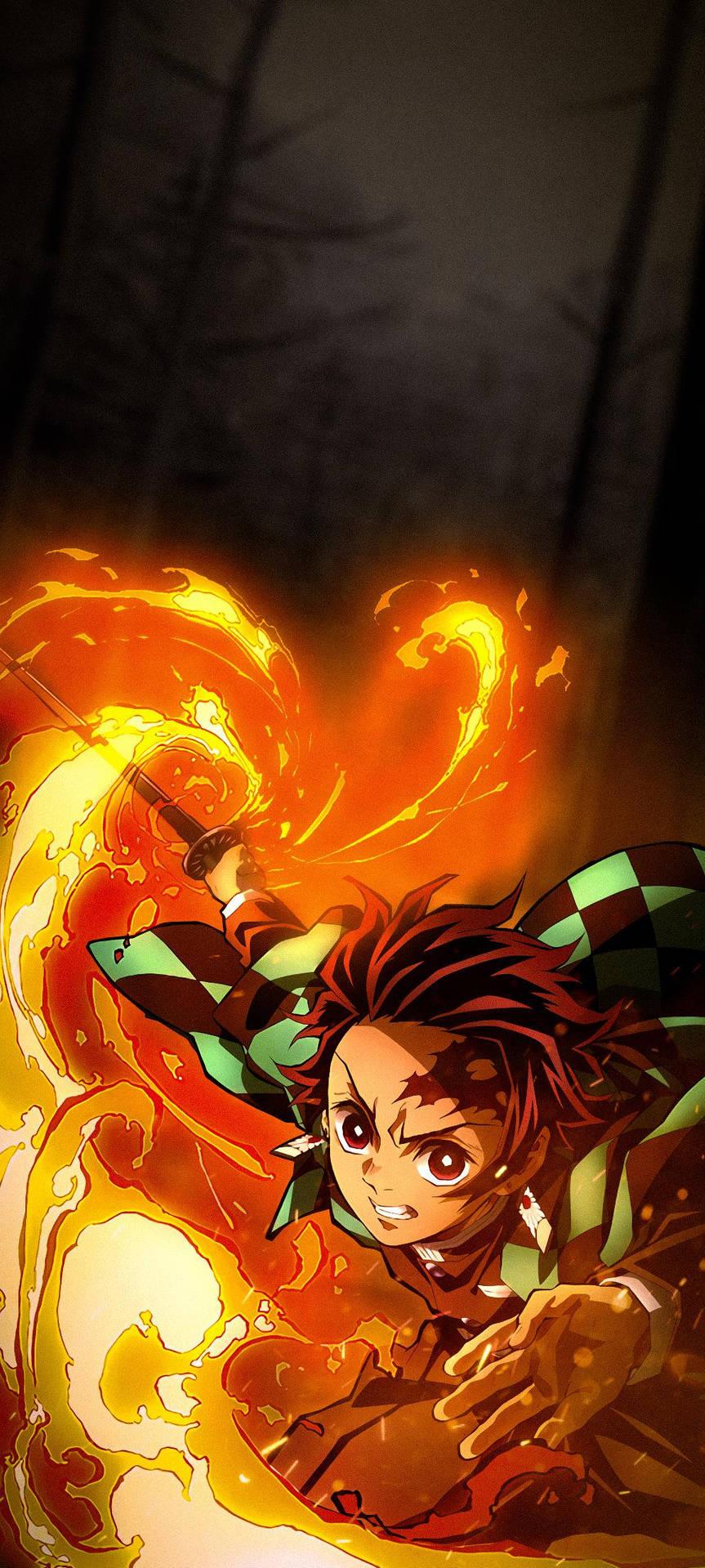 Tanjiro On Fire Demon Slayer iPhone Wallpaper