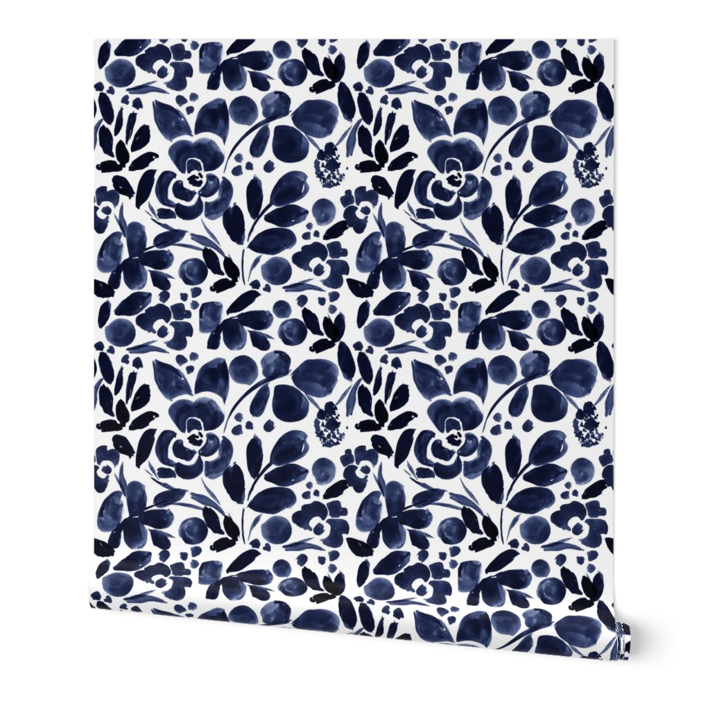 Navy Floral Wallpaper