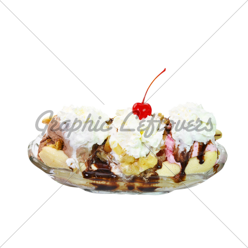 Banana Split Isolated On White Background With