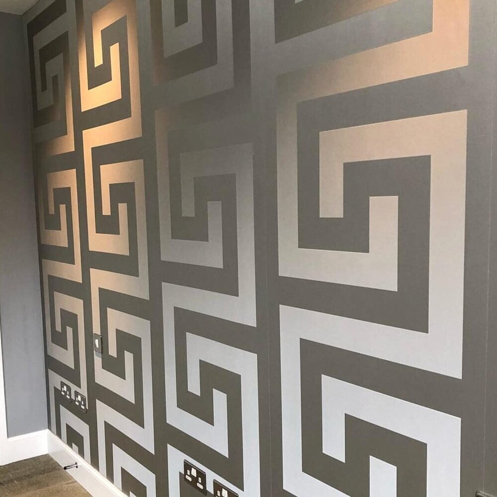 Versace Greek Key Silver Wallpaper Transform Your Space