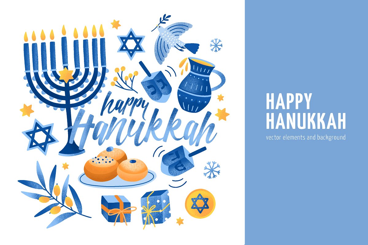 Happy Hanukkah Set And Background Illustrations Creative Market