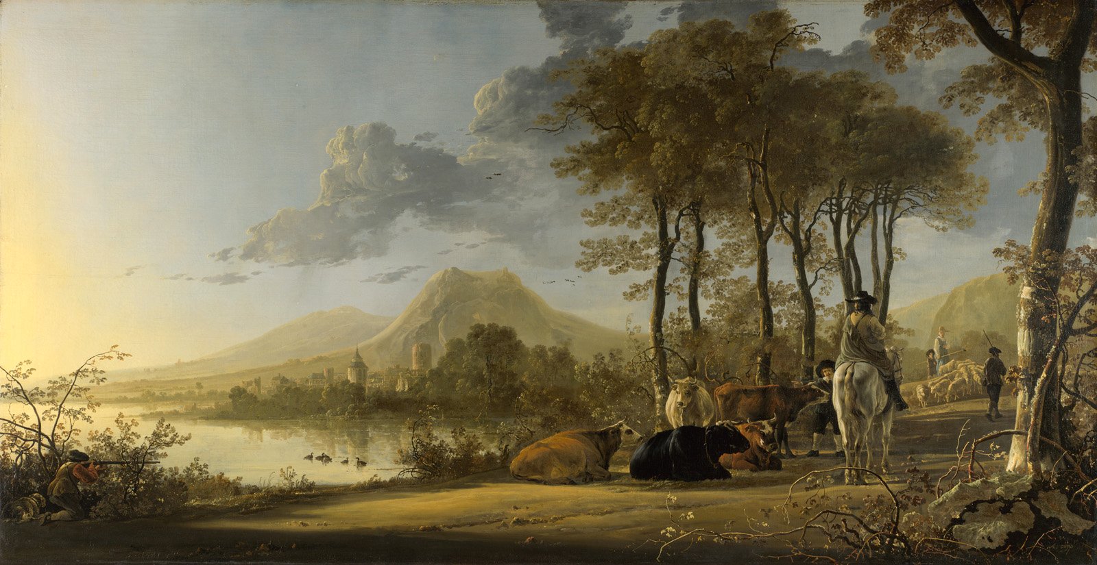 River Landscape With Horseman And Peasants By Aelbert Cuypt Late