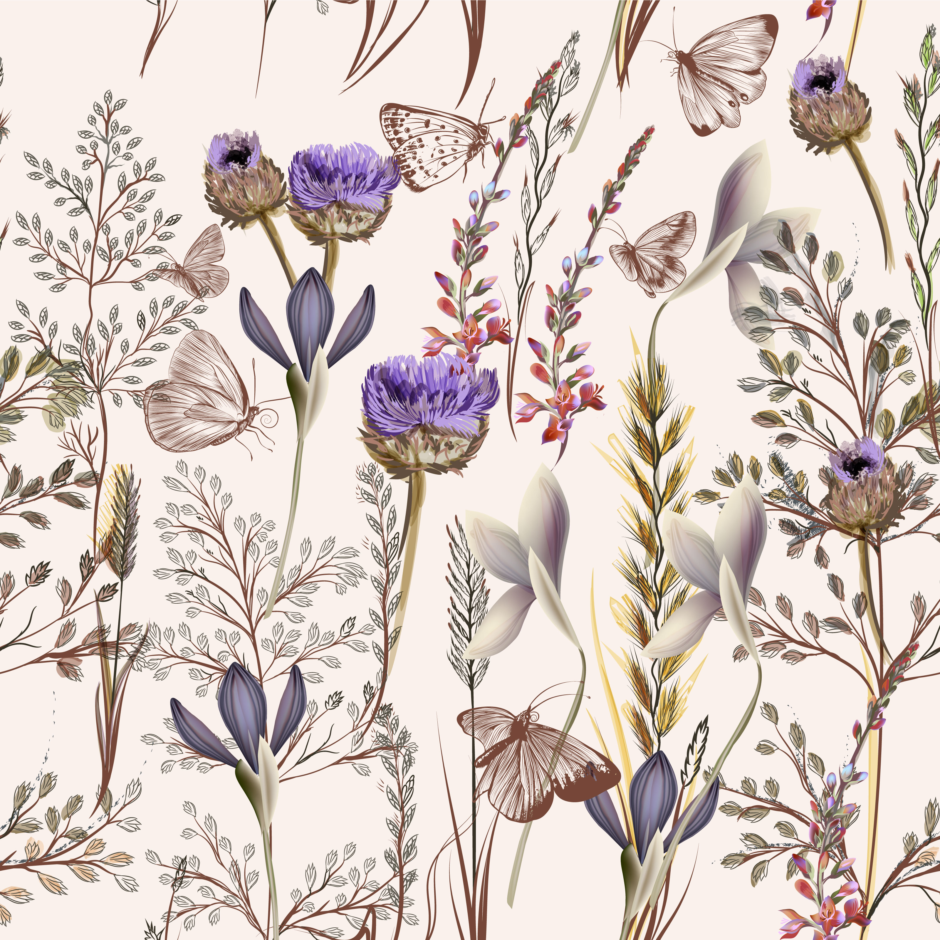 Vintage Province Style Wildflower Wallpaper