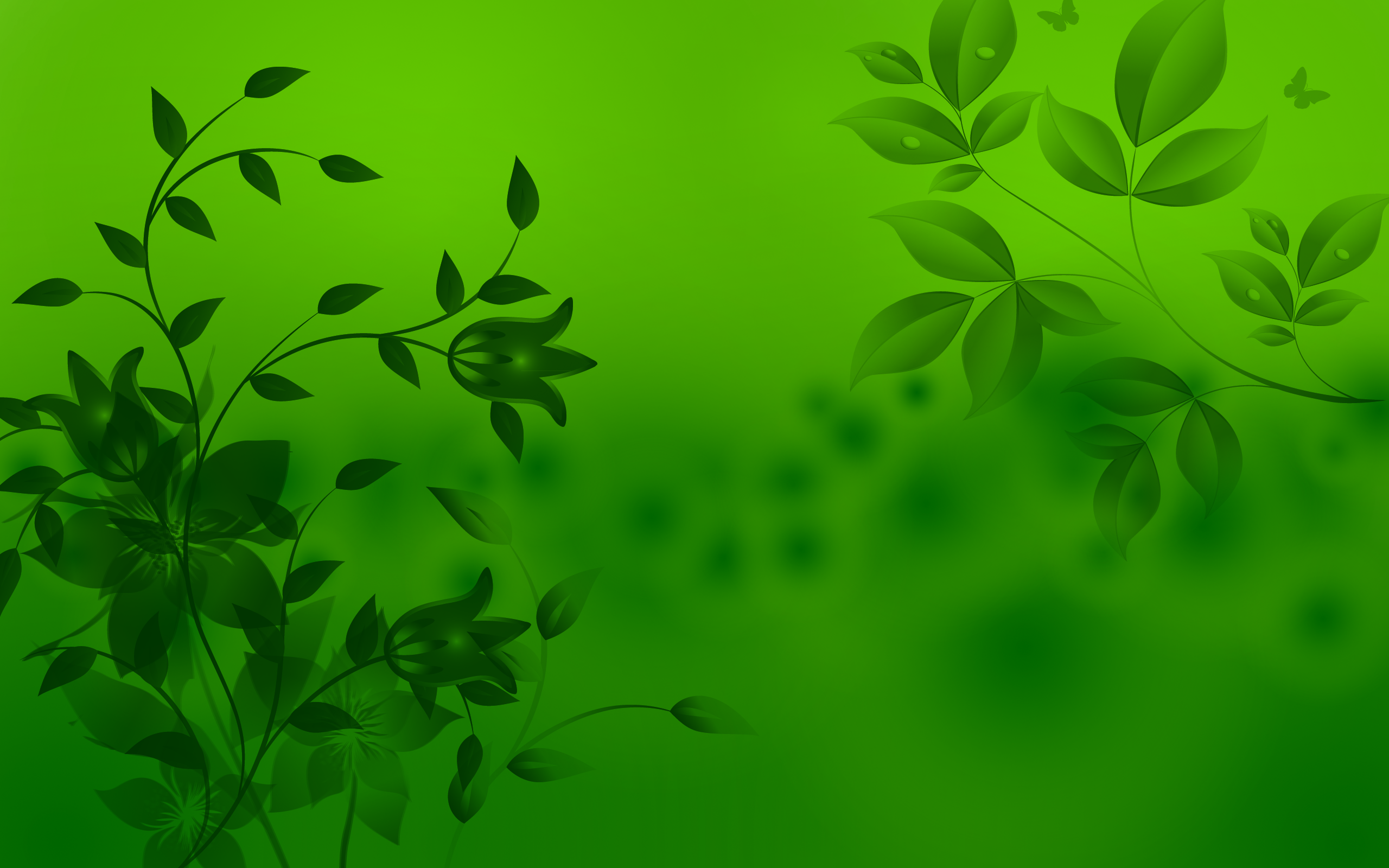 Abstract green background with floral and leaf designs