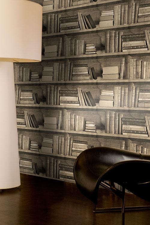 Sample Bookshelf Wallpaper Sepia