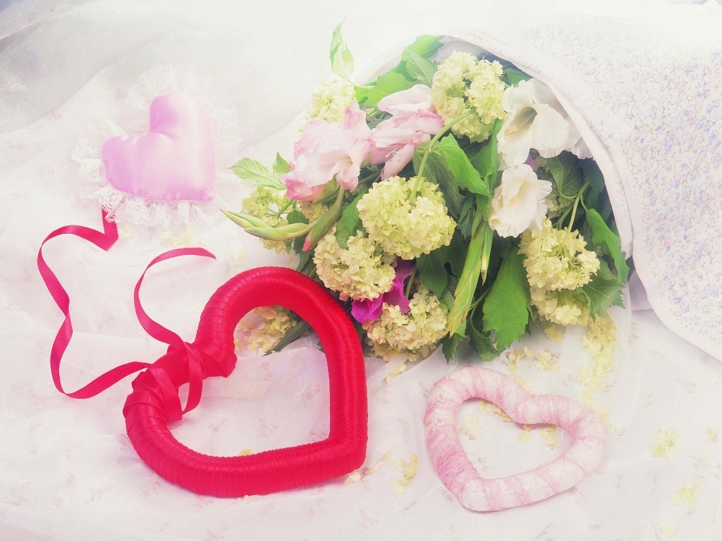 Flowers And Hearts Desktop Pc Mac Wallpaper