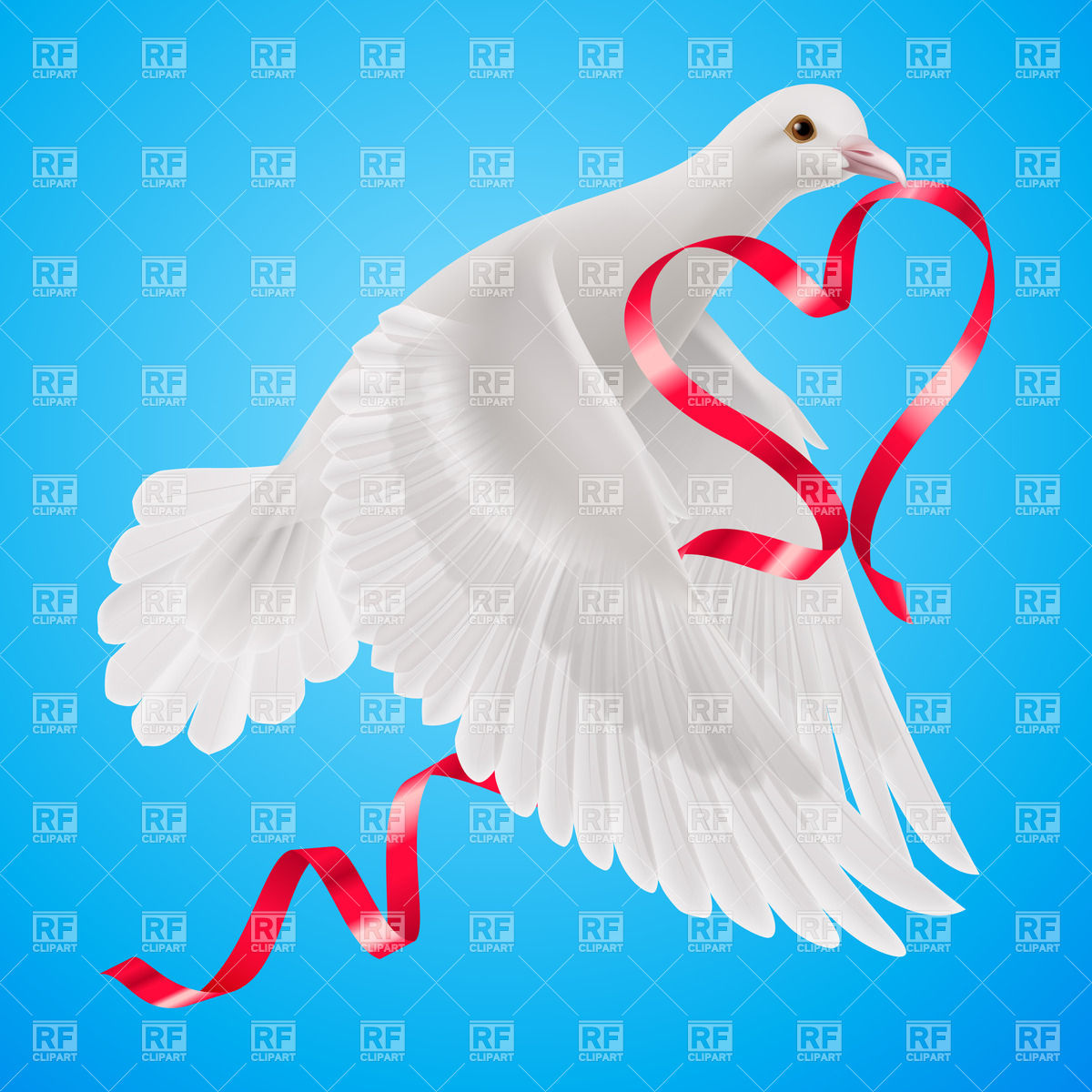 White Dove With Red Ribbon On Blue Background Vector Image Of