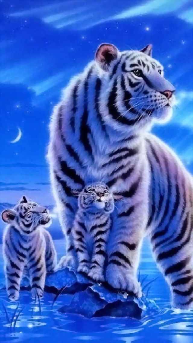 White Tiger W Babies iPhone Wallpaper Tigers