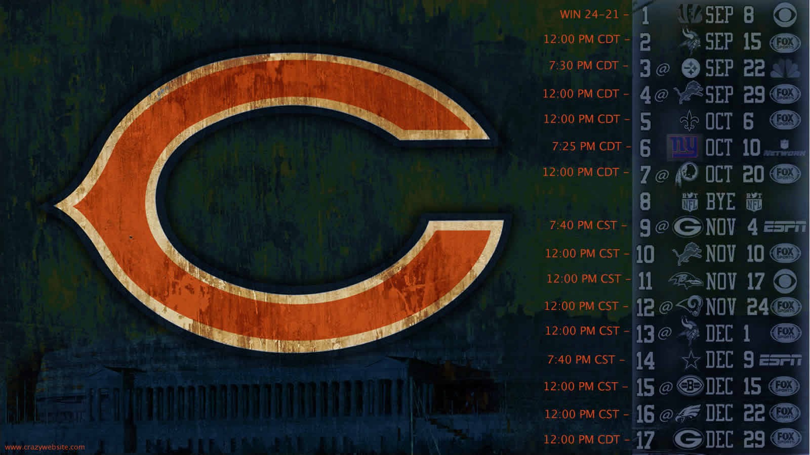 Chicago Bears Schedule For Desktop