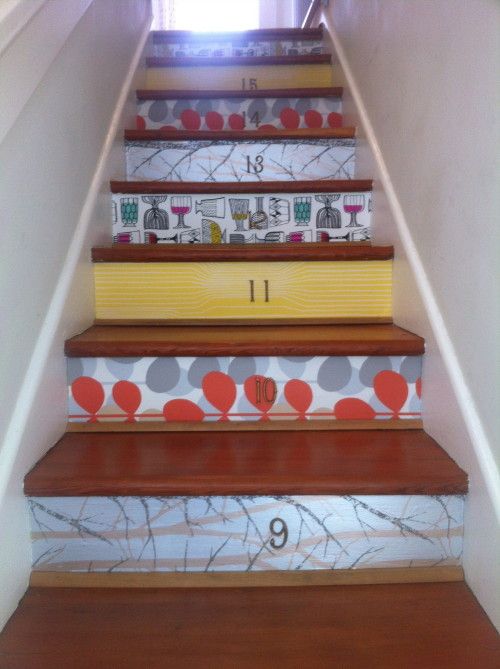 Wallpapered Stair Risers Diycraft Tutorial Great Household Ideas