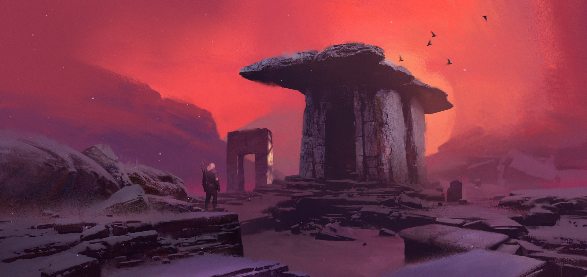 Landscape Sunset Geralt Of Rivia Video Game The Witcher Wallpaper