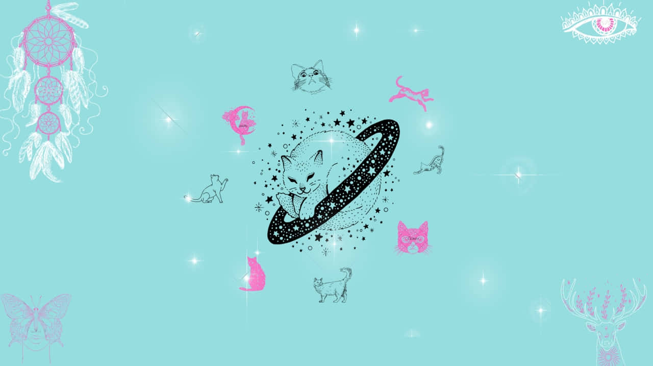Pastel Witch Cat Dreamcatcher Aesthetic Wallpaper