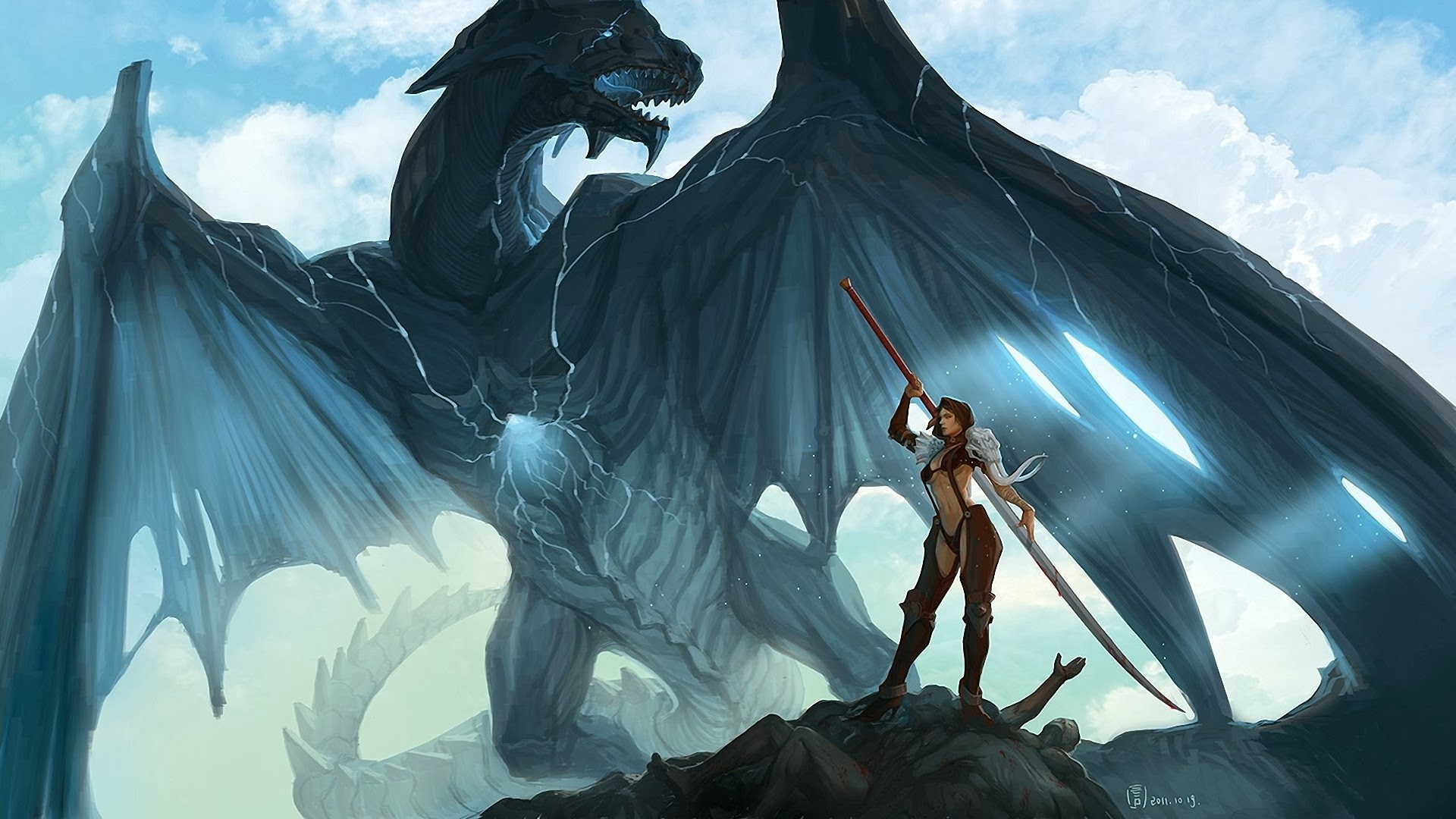 Dragon Fantasy Warrior Girl Wallpaper HD A691